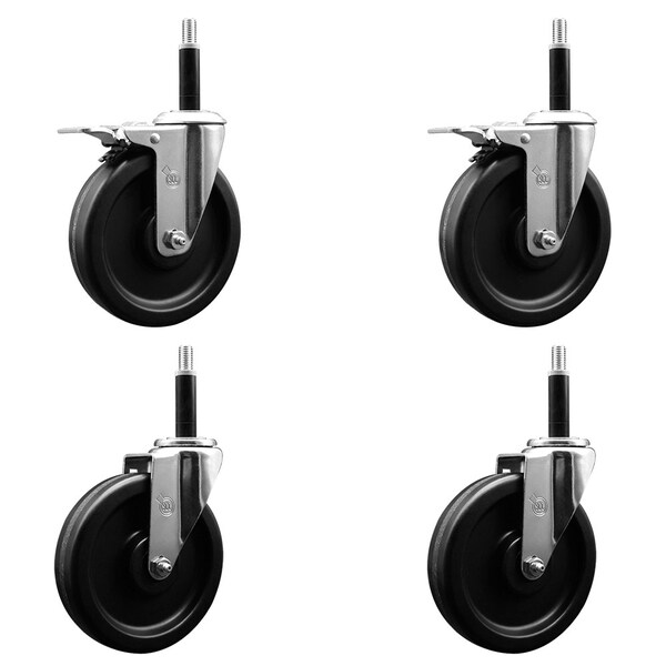 6'' Phenolic Swivel 3/4'' Expand Stem Caster Set 2 Total Lock Brakes, 4PK